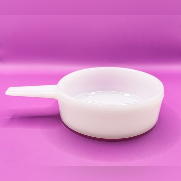 Vintage Glasbake J-2639 Milk Glass Handled Soup Bowl • White Ovenware USA - Picture 6 of 9